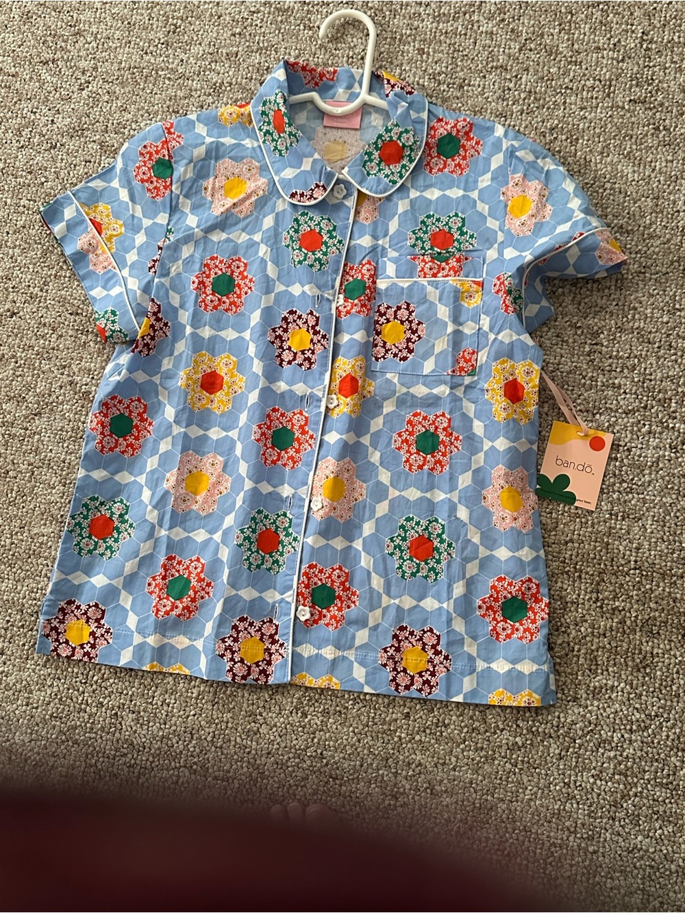 ban.do Light Blue Floral Patchwork Button-Up Top xs
